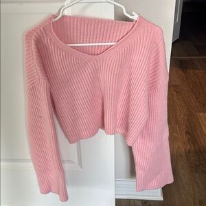 SHEIN Pink V-Neck Cropped Sweater